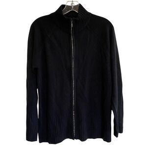Quaker Factory Black Rhinestone Zip Up Mock Neck Sweater Jacket Women's Size S
